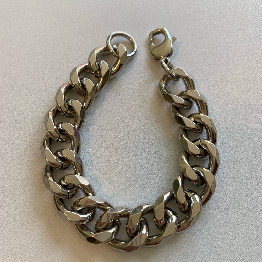 Chunky Stainless Steel Silver Cuban Link Chain Bracelet